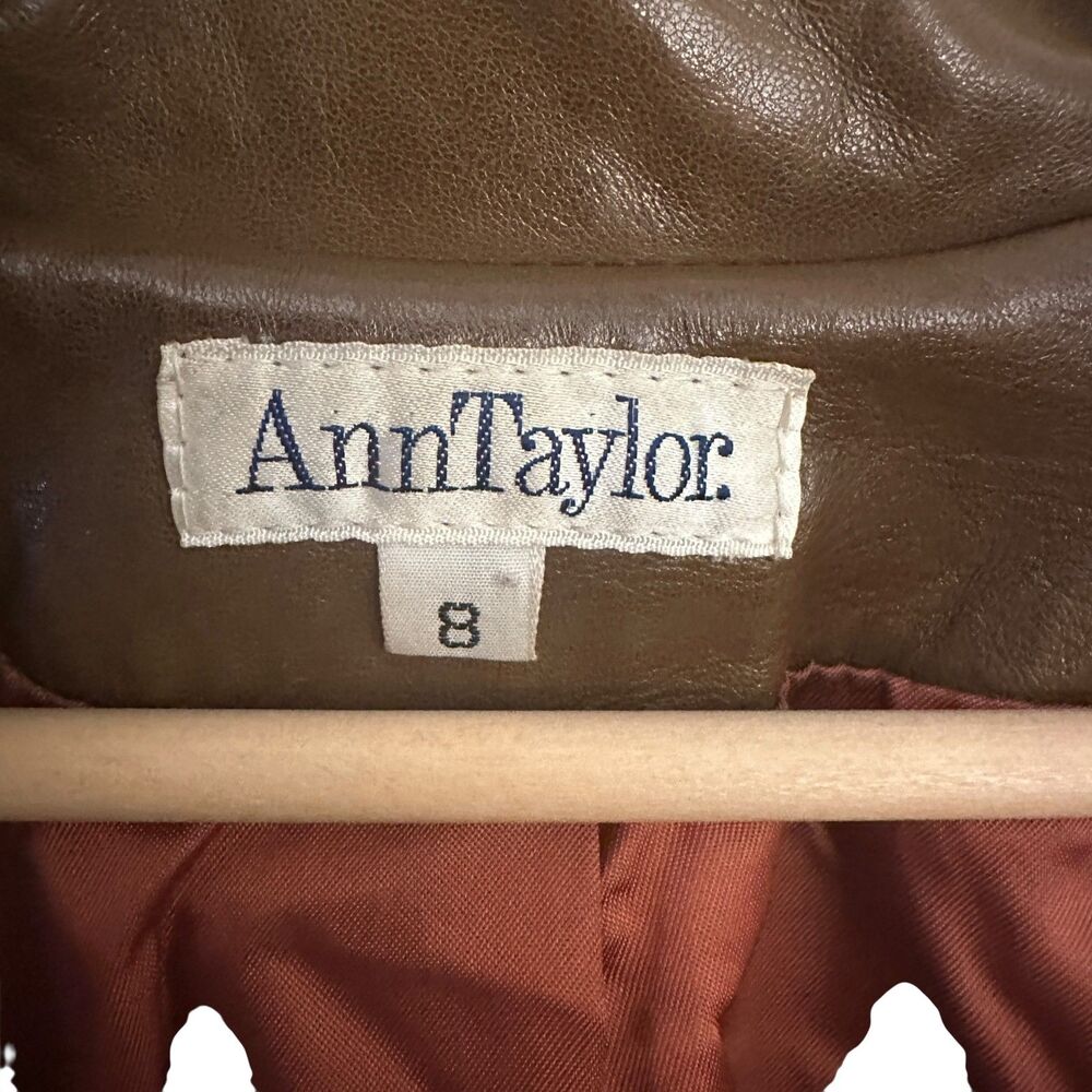 Ann Taylor Vintage 1980s Brown Soft Leather V-Neck Jacket Shoulder Pads – Size 8 - Picture 6 of 9